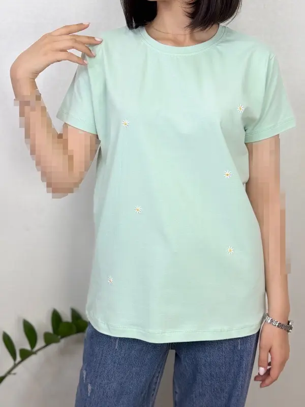 تیشرت بابونه گلدوزی نخ لاکرای آلما